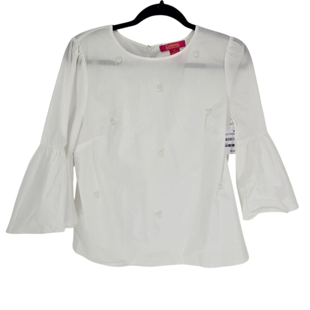 Catherine Catherine Malandrino Medium white pearly bead bell sleeve blouse NWT